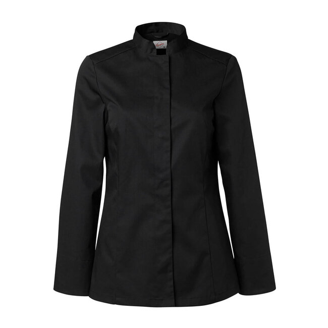 Basic kokshemd dames lange mouw getailleerd zwart