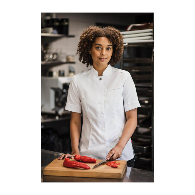 Premium kokshemd dames korte mouw getailleerd zwart