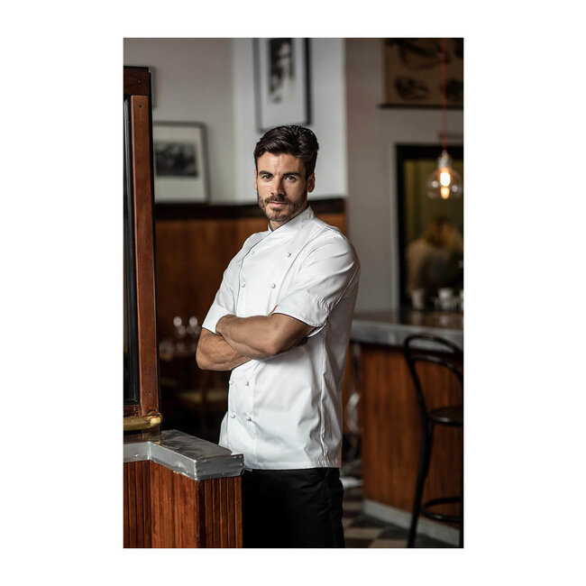 Premium koksbuis heren korte mouw wit met zwarte bies