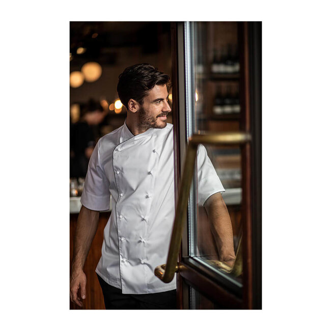 Premium koksbuis heren korte mouw wit met zwarte bies