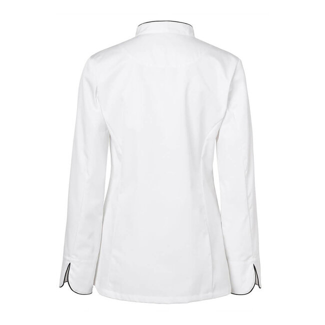 Premium koksbuis dames lange mouw wit met zwarte bies