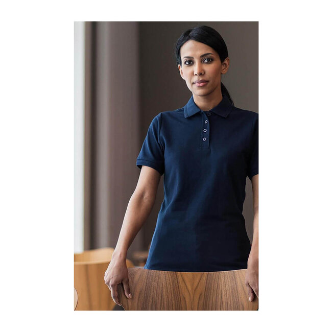 Basic polo getailleerd korte mouw dames navy-blauw