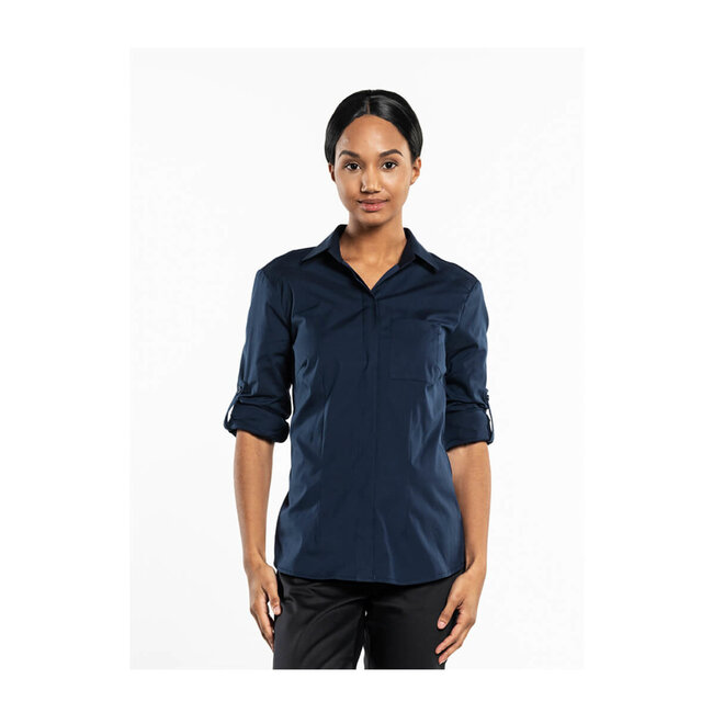 Premium blouse stretch dames navy-blauw