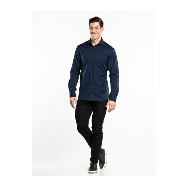 Premium overhemd stretch heren navy-blauw