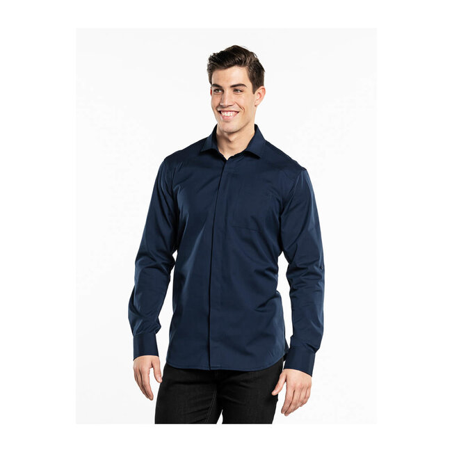 Chaud Devant Premium overhemd stretch heren navy-blauw