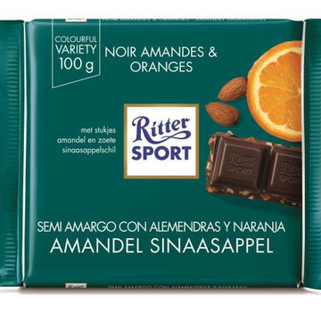 Ritter Sport Ritter Sport Puur Chocolade Amandel Sinaasappel-Doos 12X 100Gr