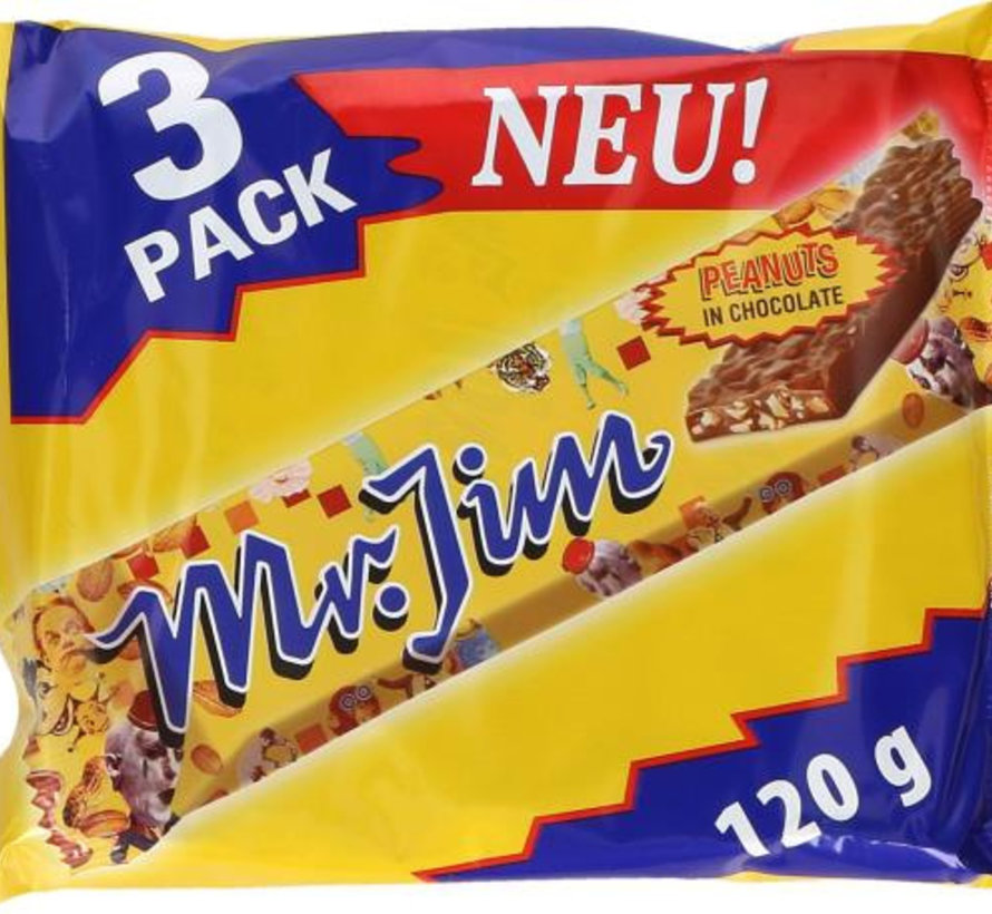 Mr Jim Peanuts Reep 3 Pack -  Doos 12 Stuks