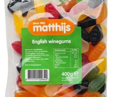 Matthijs snoep English Winegums 400 gram -Doos 20 stuks