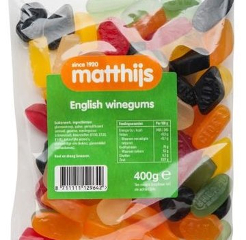 Matthijs snoep English Winegums 400 gram -Doos 20 stuks