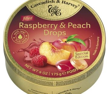 Cavendish &amp; Harvey Raspberry & Peach Drops -Doos 9 blikken