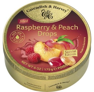 Cavendish & Harvey Raspberry & Peach Drops -Doos 9 blikken