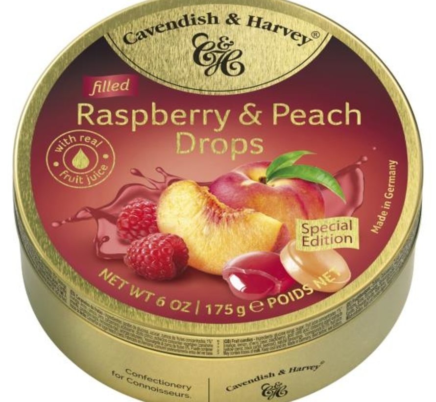 Raspberry & Peach Drops -Doos 9 blikken
