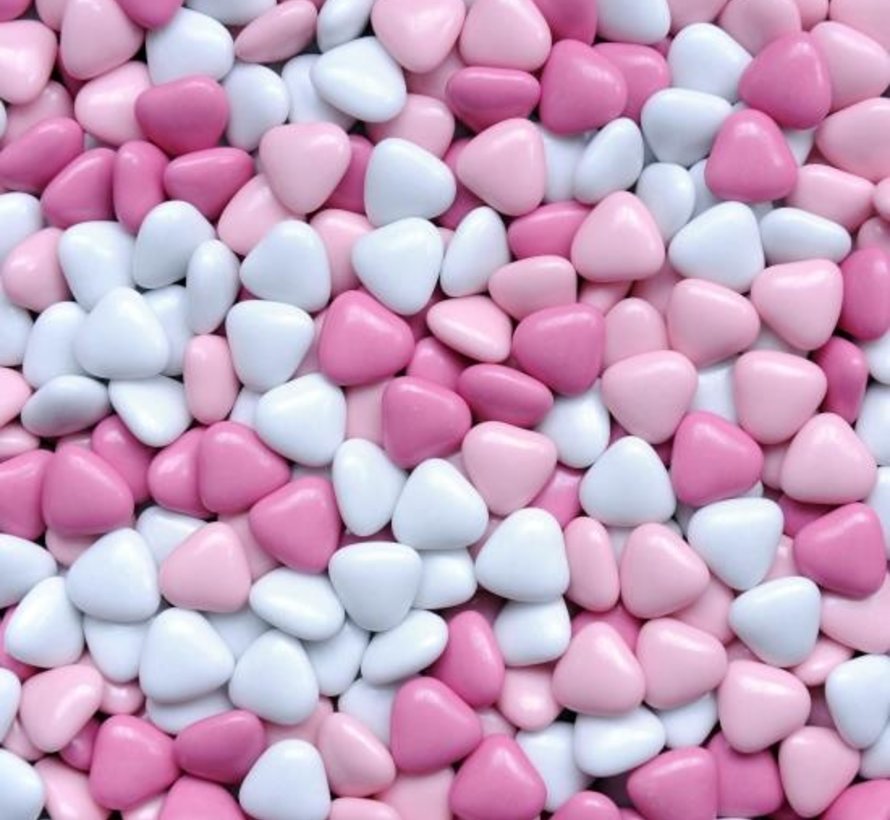 Roze  witte fuchsia Chocolade Dragee Hartjes -900 Gram