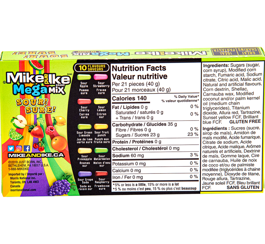 Mike & Ike Mega Mix Sour -Doos 12 stuks