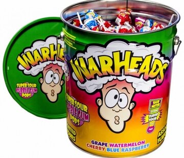 Warheads Pops Bubble Gum Lolly -Metal Tin 230 stuks!