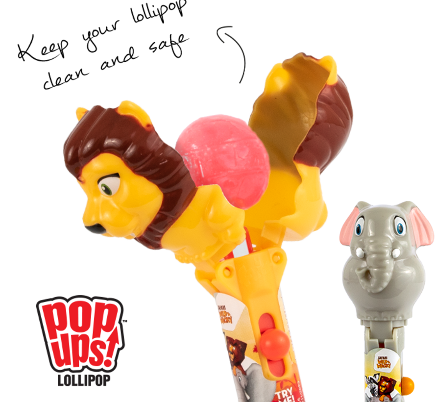 Safari Bipmoji Pop Ups Lollipop -Doos 12 Stuks
