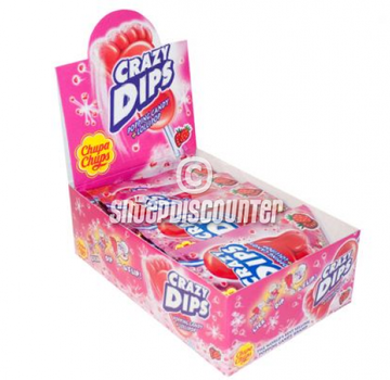 Chupa Chups Crazy Dips Knetter Lollly Strawberry -Doos 24 Stuks