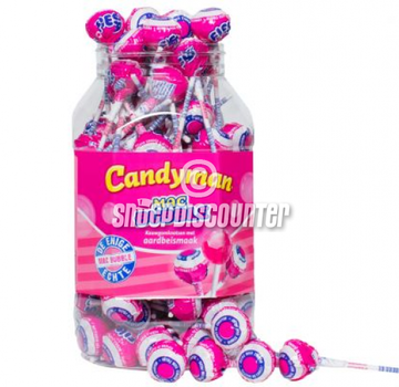 CandyMan Mac Bubble Aardbei lolly -Pot 100 stuks