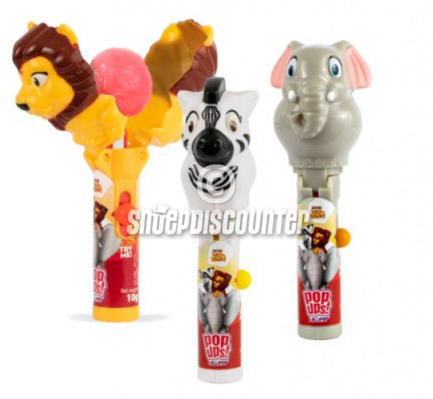 Safari Bipmoji Pop Ups Lollipop -Doos 12 Stuks