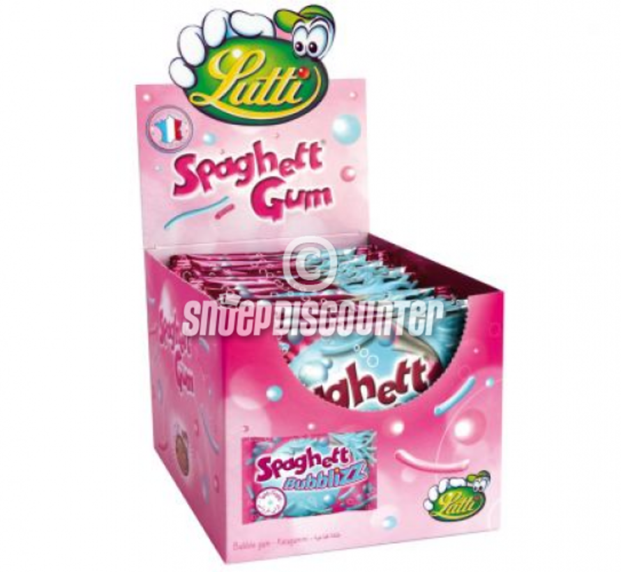 Blauwe Spaghetti Gum Bubblizz Tutti Frutti -Doos 24 stuks