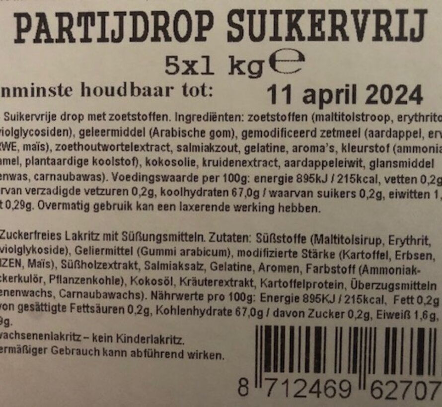 Gemengde dropmix SUIKERVRIJ -1 kilo