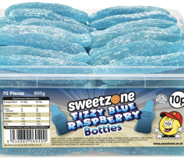 Halal Sweetzone Giant Fizzy Blue Raspberry Bottles -Silo 70 stuks