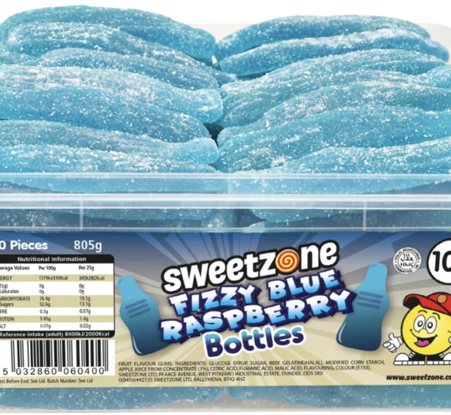 Giant Fizzy Blue Raspberry Bottles -Silo 70 stuks
