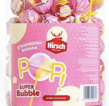 Hirsch Lollypop Strawberry-Banana -Silo 100 stuks