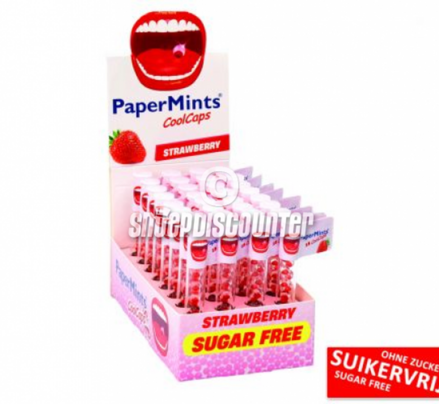 Suikervrije STRAWBERRY Cool Caps Tubes -Doos 32 stuks