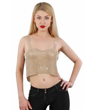 Sexy gouden metalen strass top