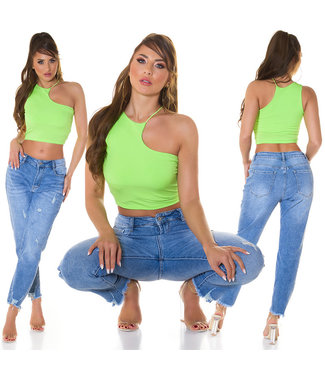 Crop top asymmetrisch neon groen