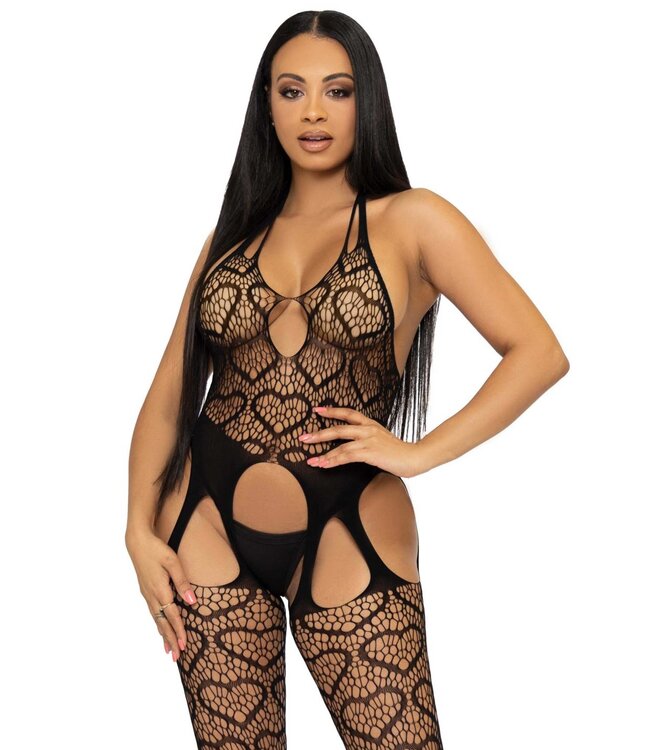 Bodystocking van hartjes netstof