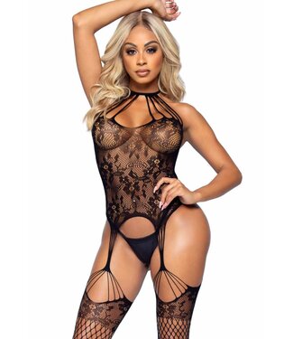 Leg Avenue Sexy naadloze bodystocking van bloemenkant en netstof