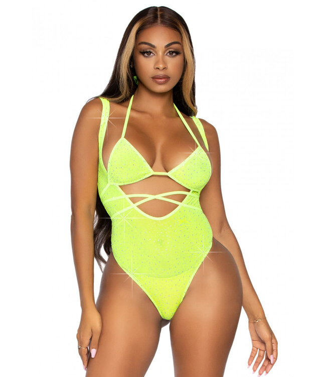 Leg Avenue Wikkel bikini top en bodysuit van mesh met strass