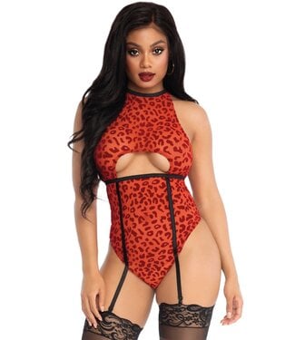 Leg Avenue Underboob body rood met luipaard print