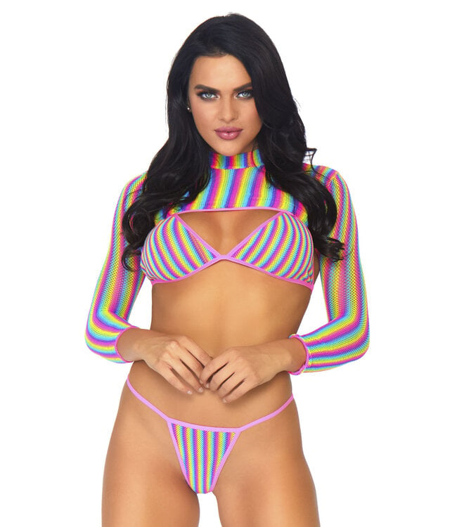 Rainbow fishnet set 3-delig