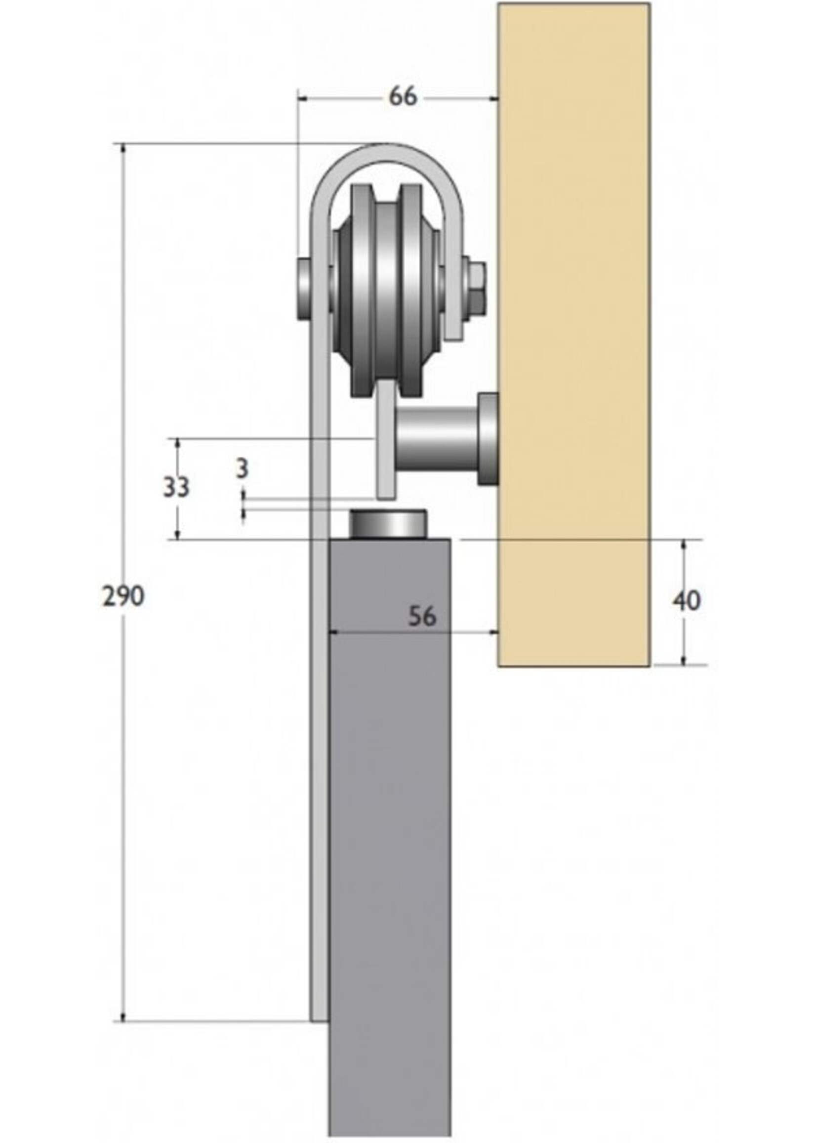 Henderson zwart schuifdeurbeslag voor hout - Rustic R80/30 lengte 2000mm deurgewicht 100kg, 1 vleugel