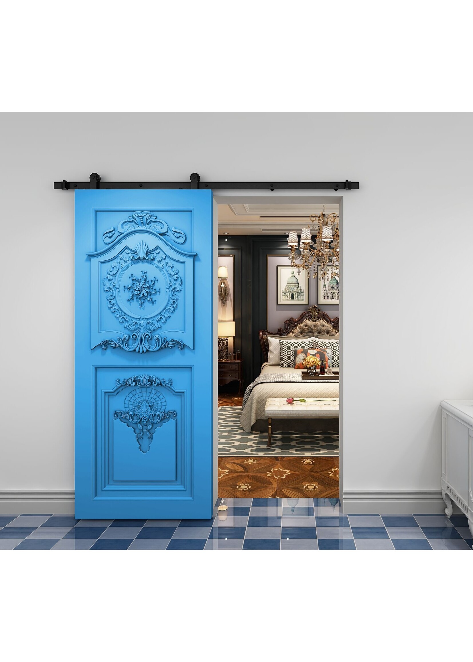 Henderson zwart schuifdeurbeslag voor staal - Rustic R80T/30 lengte 3000mm, 1 deur, deurgewicht 100kg