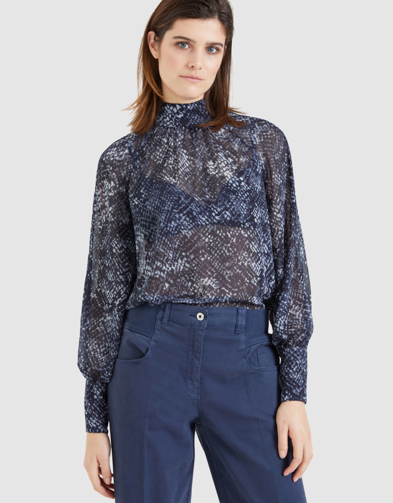 smog Rijden Dollar Blouse Col Animal Print Blue Varied - The Frog Fashion