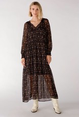 Oui Jurk Lang Print Black Brown