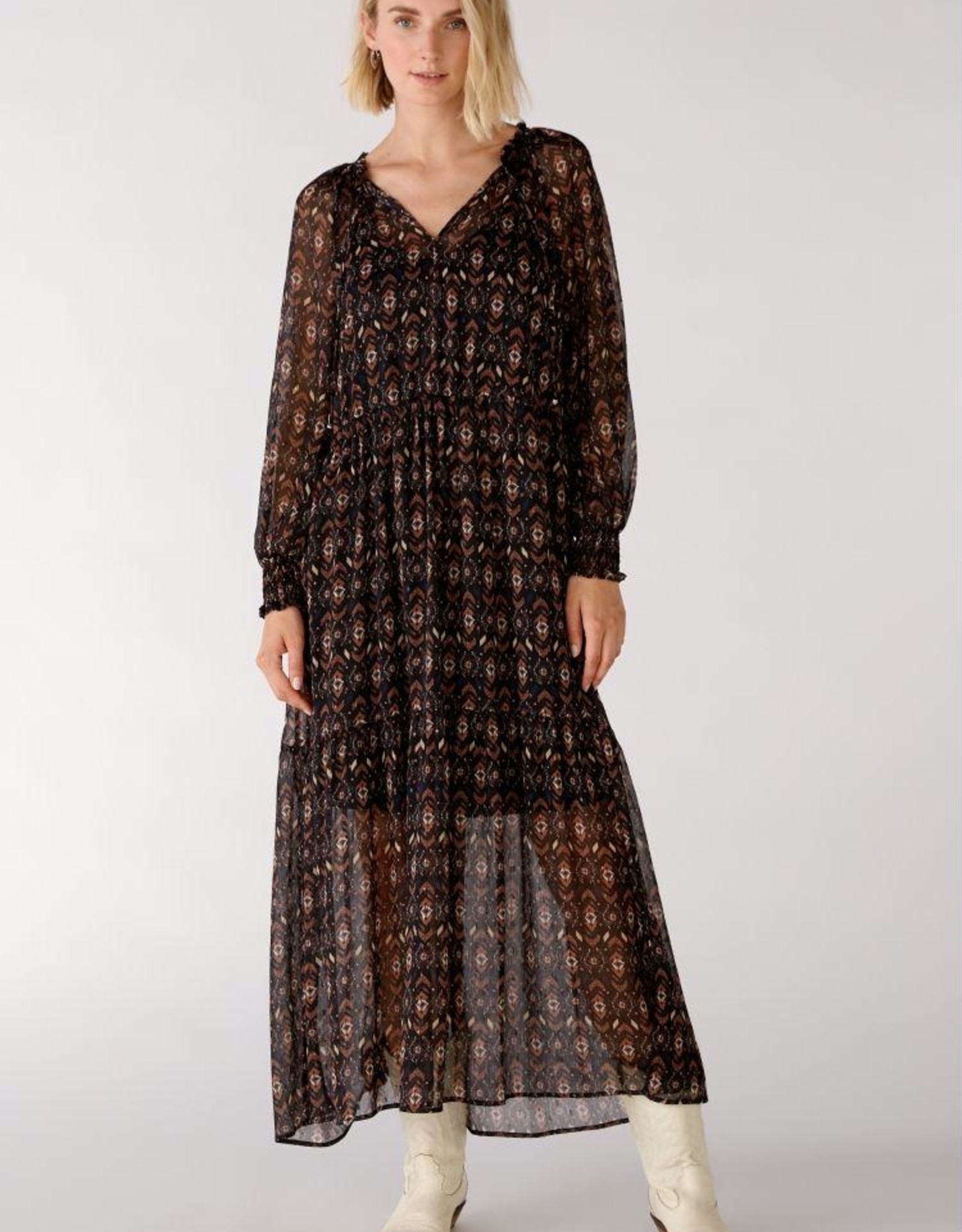 Oui Jurk Lang Print Black Brown