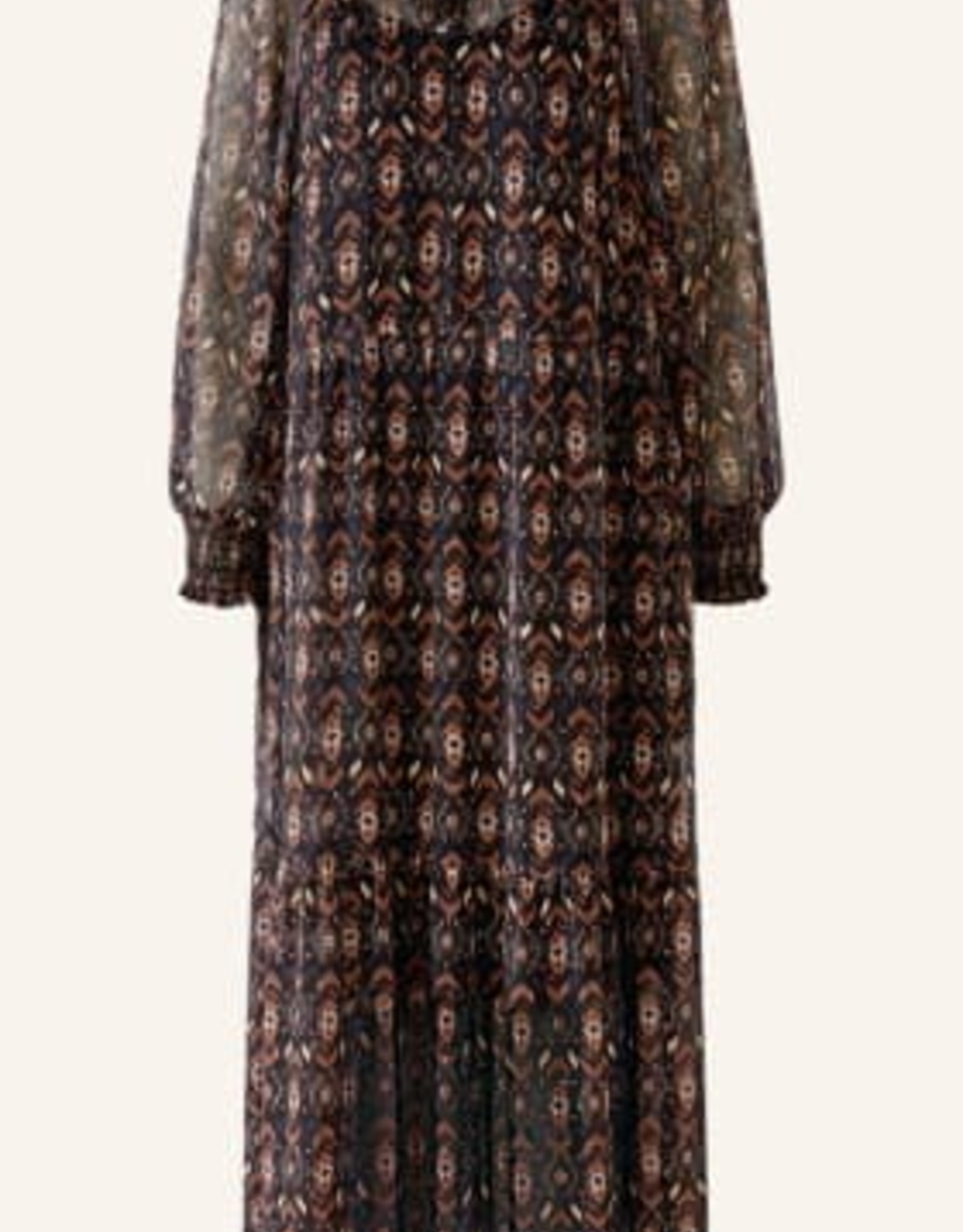 Oui Jurk Lang Print Black Brown