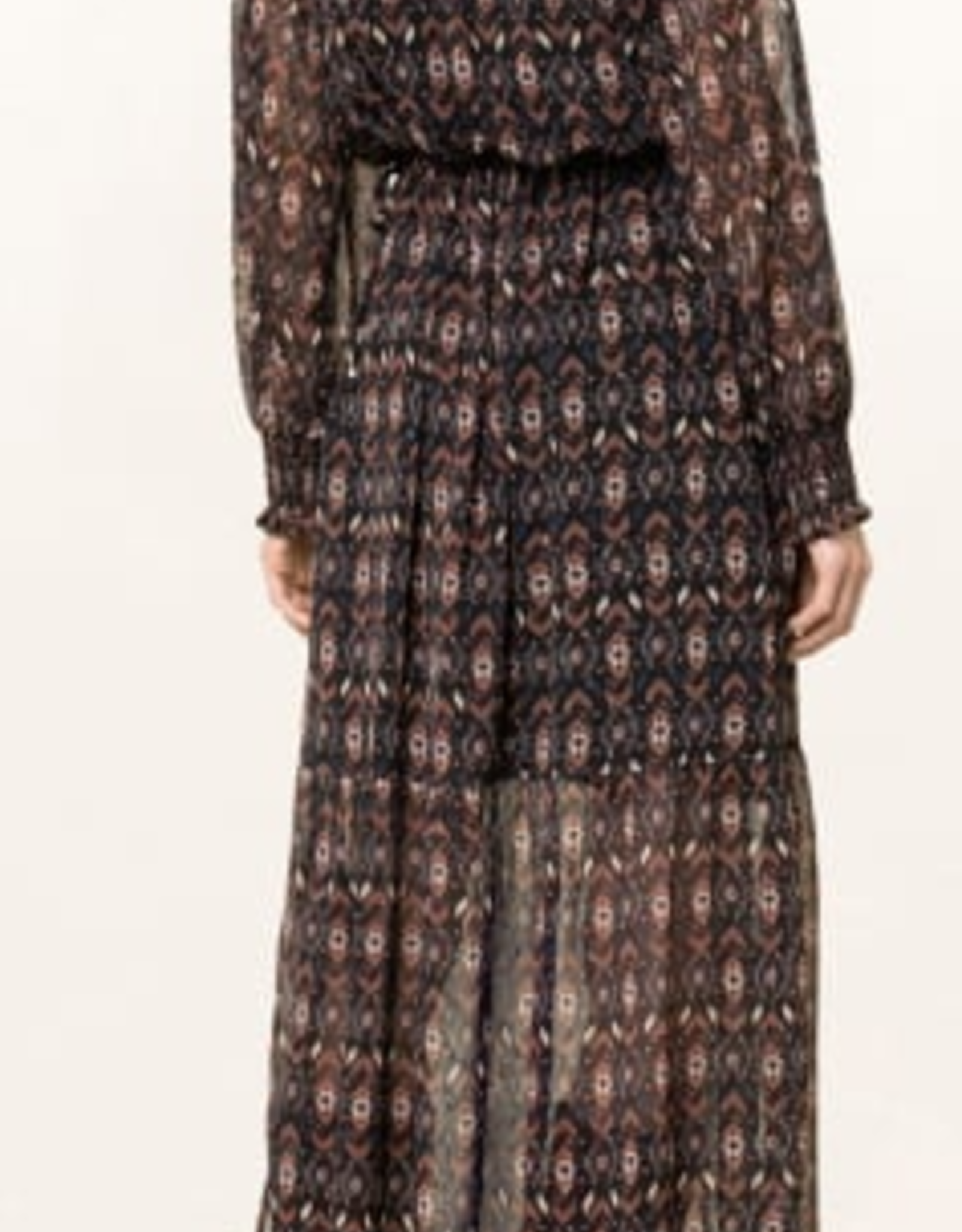 Oui Jurk Lang Print Black Brown