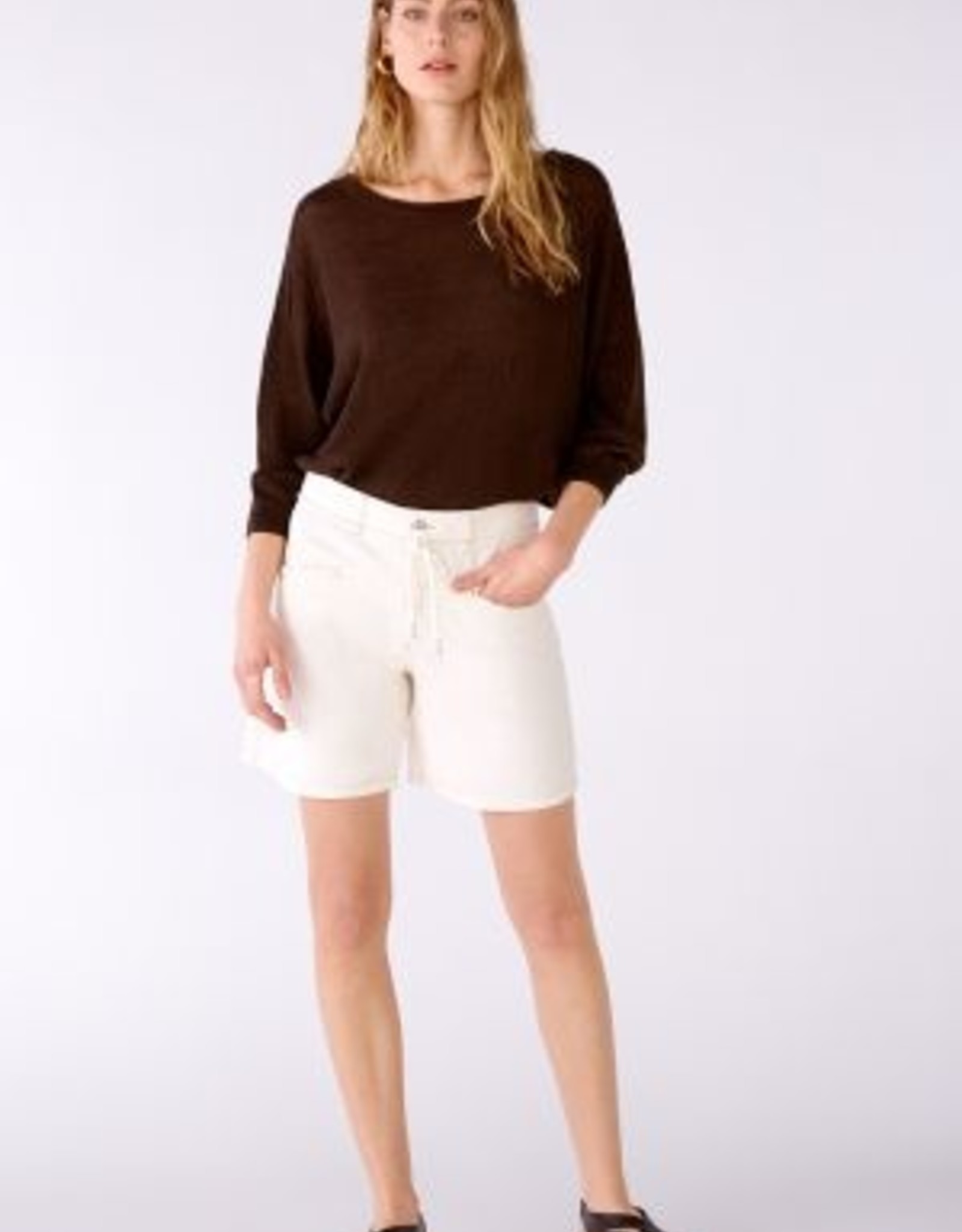 Oui Pullover KM Linnen Chocolate Fudge