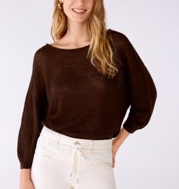 Oui Pullover KM Linnen Chocolate Fudge