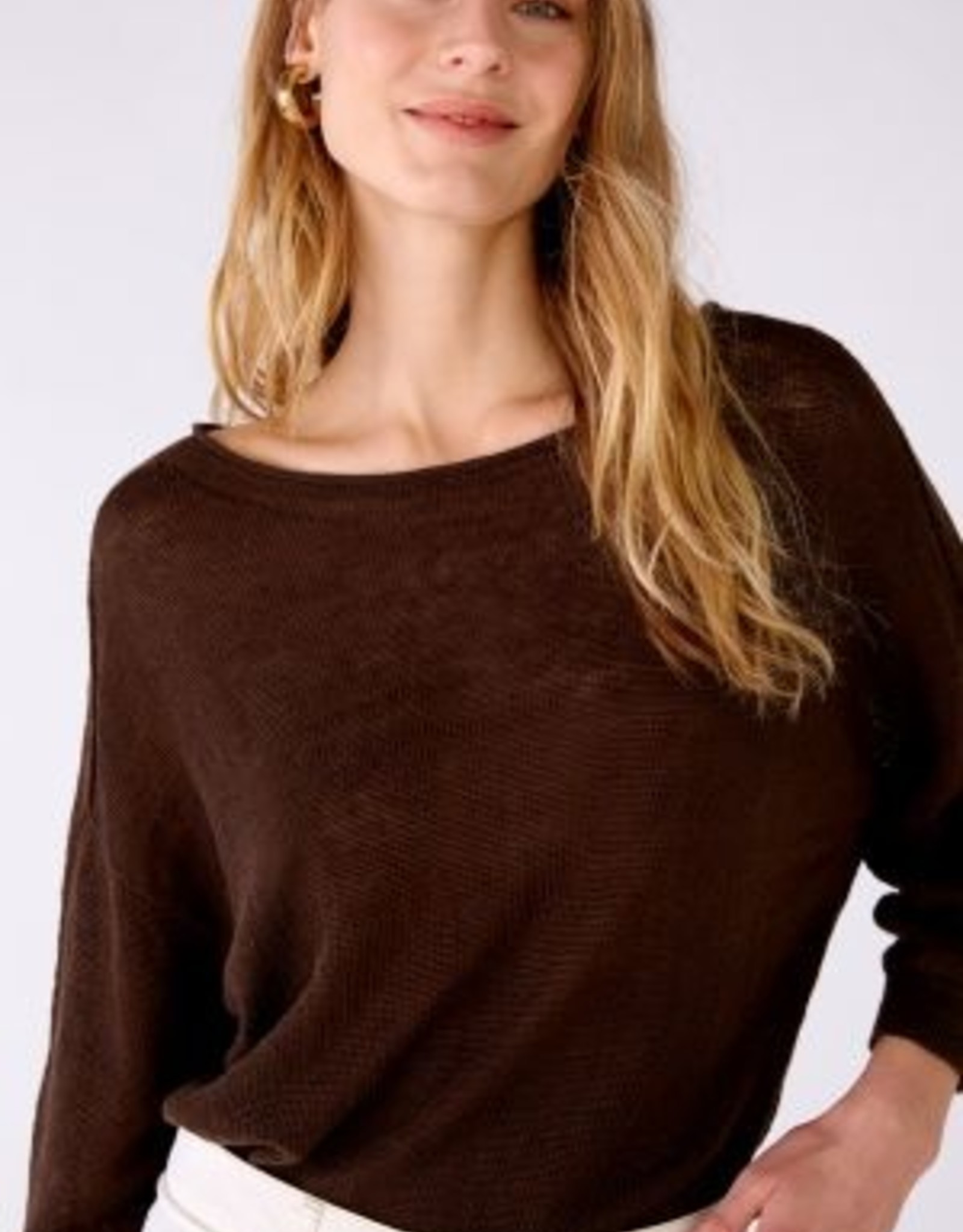 Oui Pullover KM Linnen Chocolate Fudge