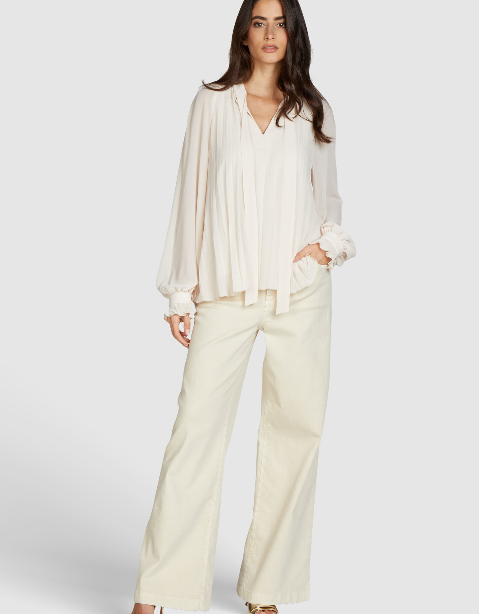 Marc Aurel Thema New Flame Beige Blouse Ronde Hals