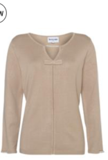 Leo&Ugo Beige  Lena Pullover Met Parel Detail en V-Hals