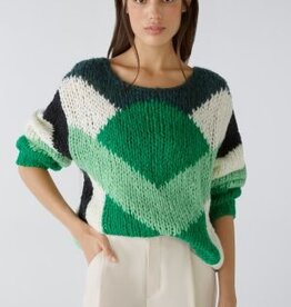 Oui Pullover Diverse Groene Blokken