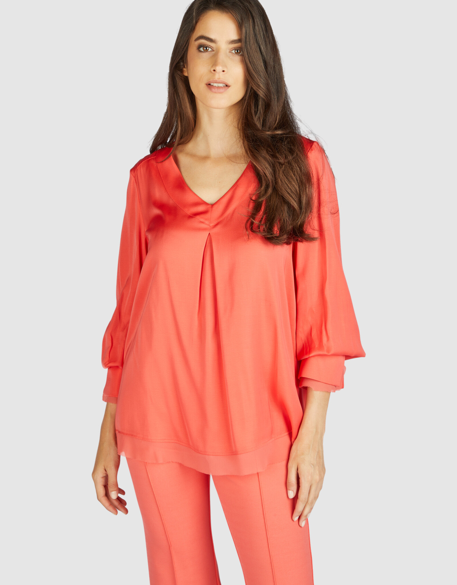 Marc Aurel Blouse V-Hals LM Coral kleur